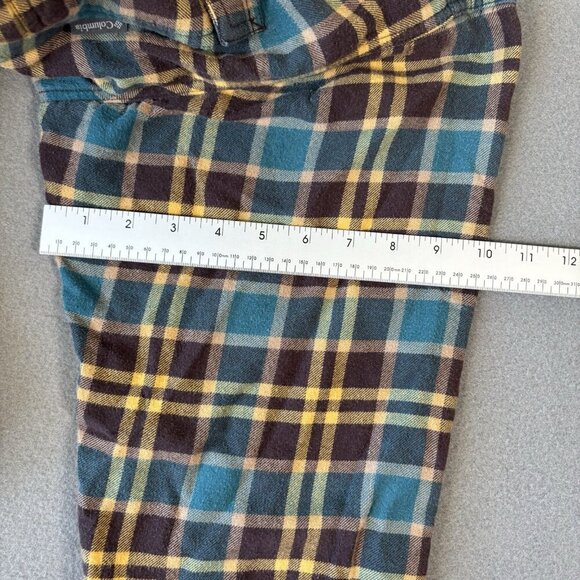 Columbia Lined Flannel Shirt Mens XL Blue Brown Plaid Long Sleeve Shacket Heavy - Picture 8 of 16